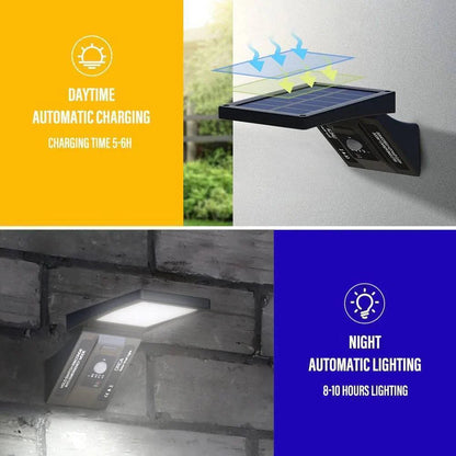 Motion sensor outdoor solar street lamp illuminating a dark garden path