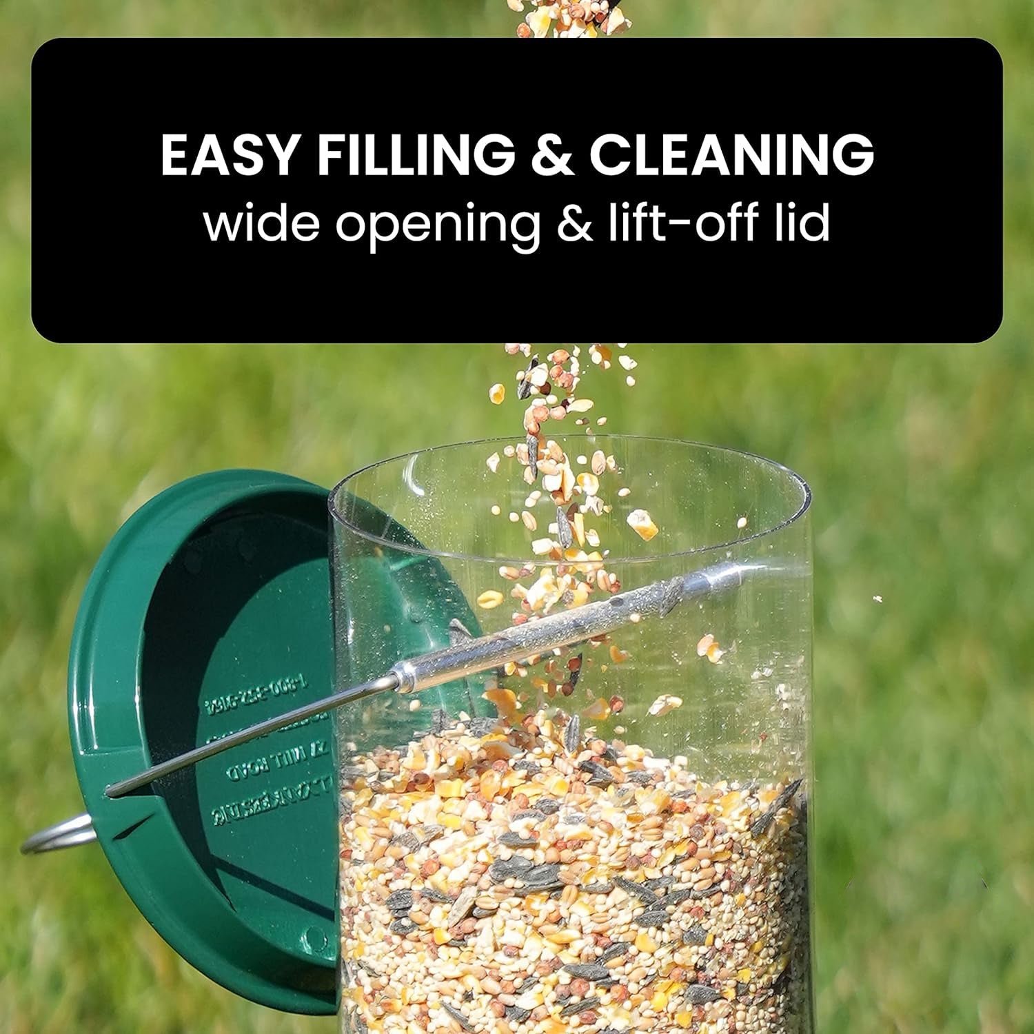 Wildlife-friendly squirrel-proof feeder, providing a safe and reliable food source for wild birds.