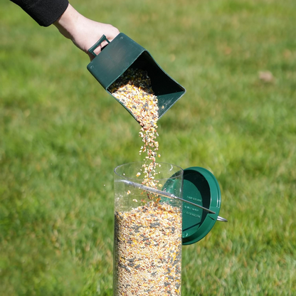 Durable outdoor squirrel-proof bird feeder with secure design for wild birds. Enhances garden wildlife viewing.