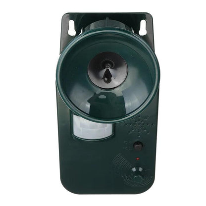 Side view: Cordless 9v DC ultrasonic repeller, ideal for wildlife deterrence & garden protection.