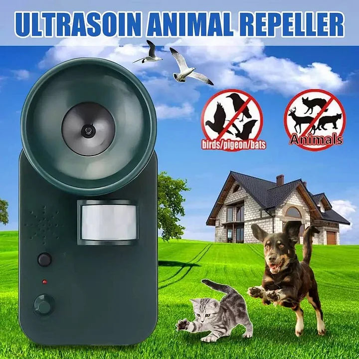 Humane animal deterrent: Outdoor cordless ultrasonic repeller, keeps deer, bats, birds away.