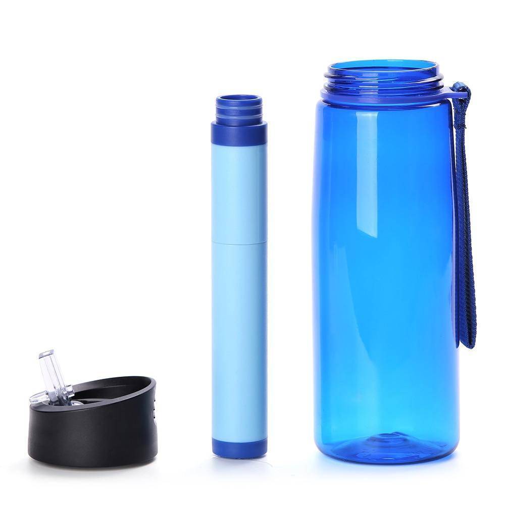 Portable 650ml water filter bottle for safe outdoor survival & camping