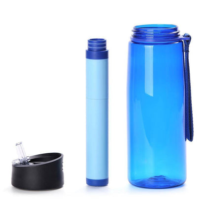 Portable 650ml water filter bottle for safe outdoor survival & camping