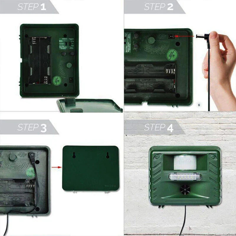 Advanced ultrasonic woodpecker repeller, ideal for outdoor use. Solar powered, humane wildlife control for gardens.
