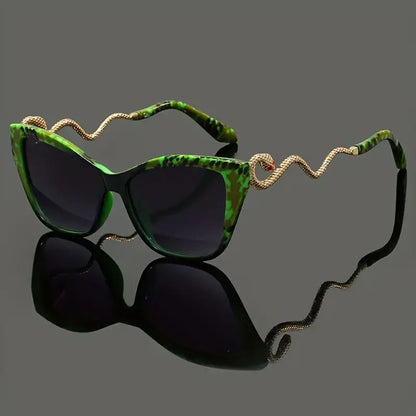 Oversized cat-eye sunglasses for women with unique snake arms & UV protection.