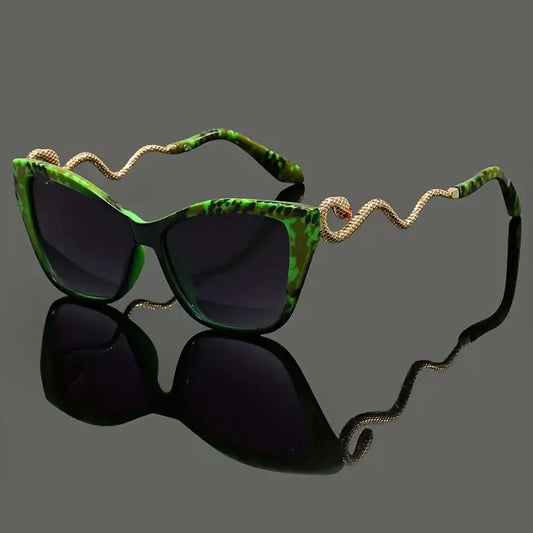 Oversized cat-eye sunglasses for women with unique snake arms & UV protection.