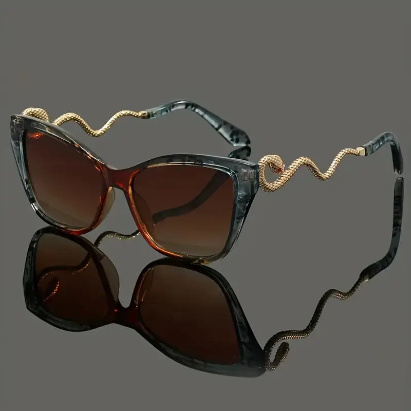 Fashionable women's cat-eye sunglasses, oversized design, stylish snake arm details.