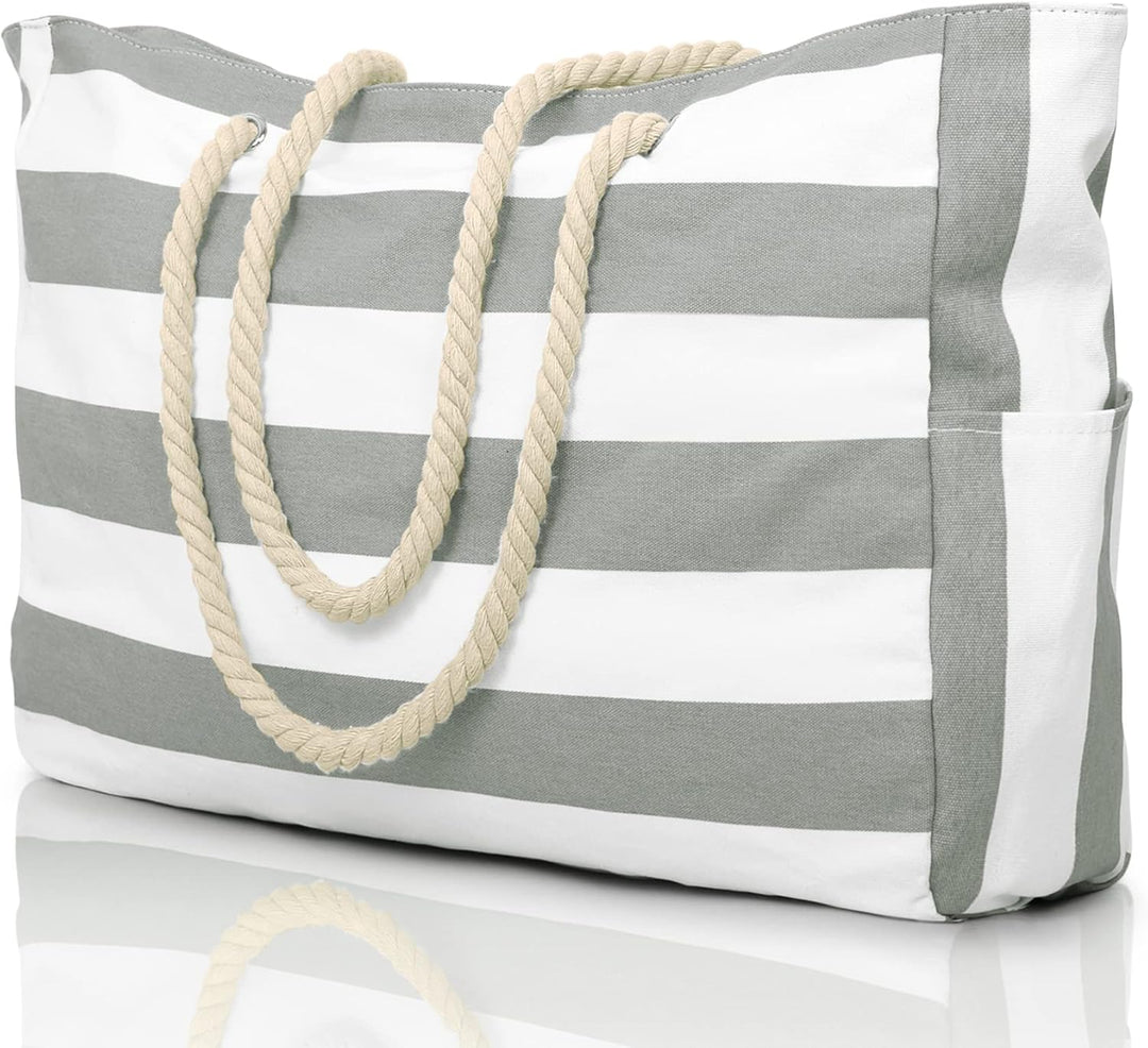 Travel-friendly women's waterproof tote, oversized & sandproof, a durable beach accessory.