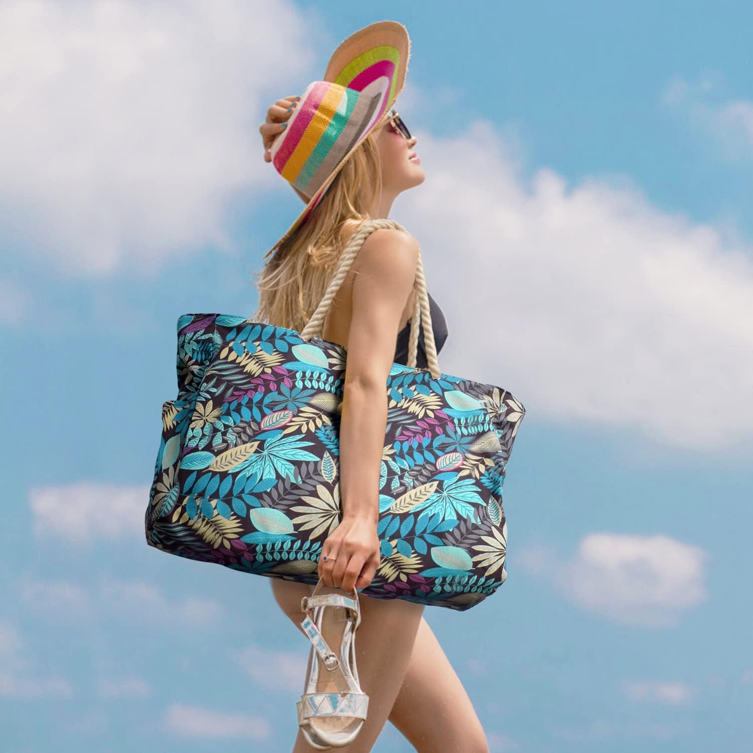 Fashionable durable oversized beach bag for women, waterproof and sandproof.