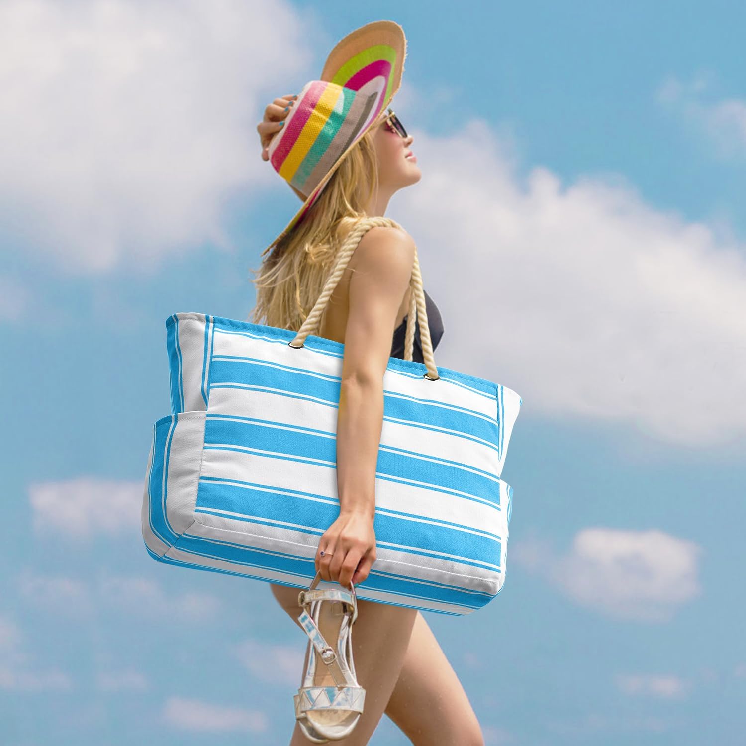 Spacious waterproof beach tote bag for women, sandproof & durable for all your summer gear.