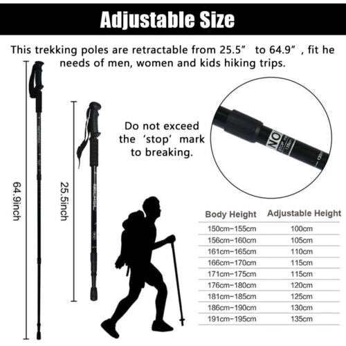 Ergonomic handle trekking poles with anti-shock feature for hiking