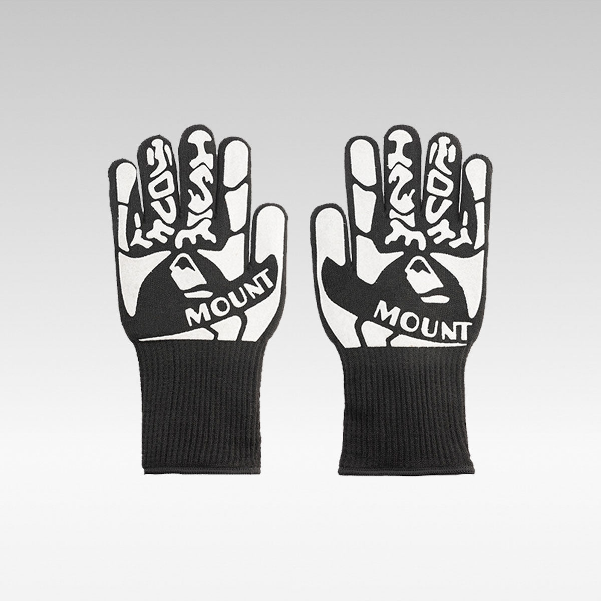 Pair of black heat resistant cooking gloves for outdoor grilling & BBQ, non-slip grip