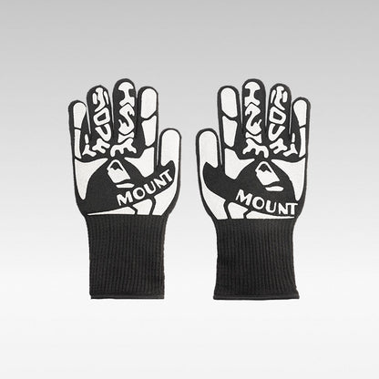 Pair of black heat resistant cooking gloves for outdoor grilling & BBQ, non-slip grip