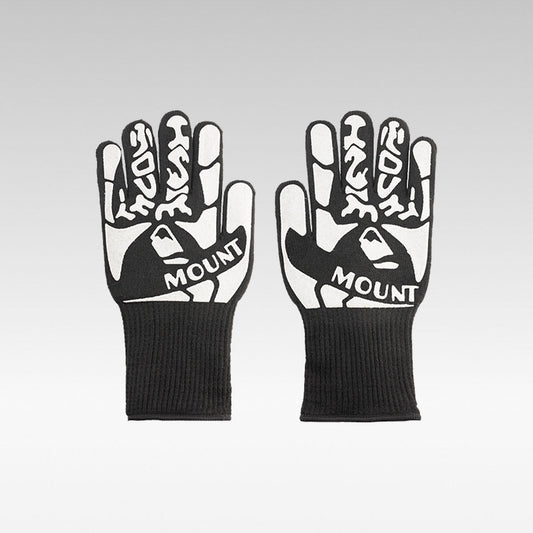 Pair of black heat resistant cooking gloves for outdoor grilling & BBQ, non-slip grip