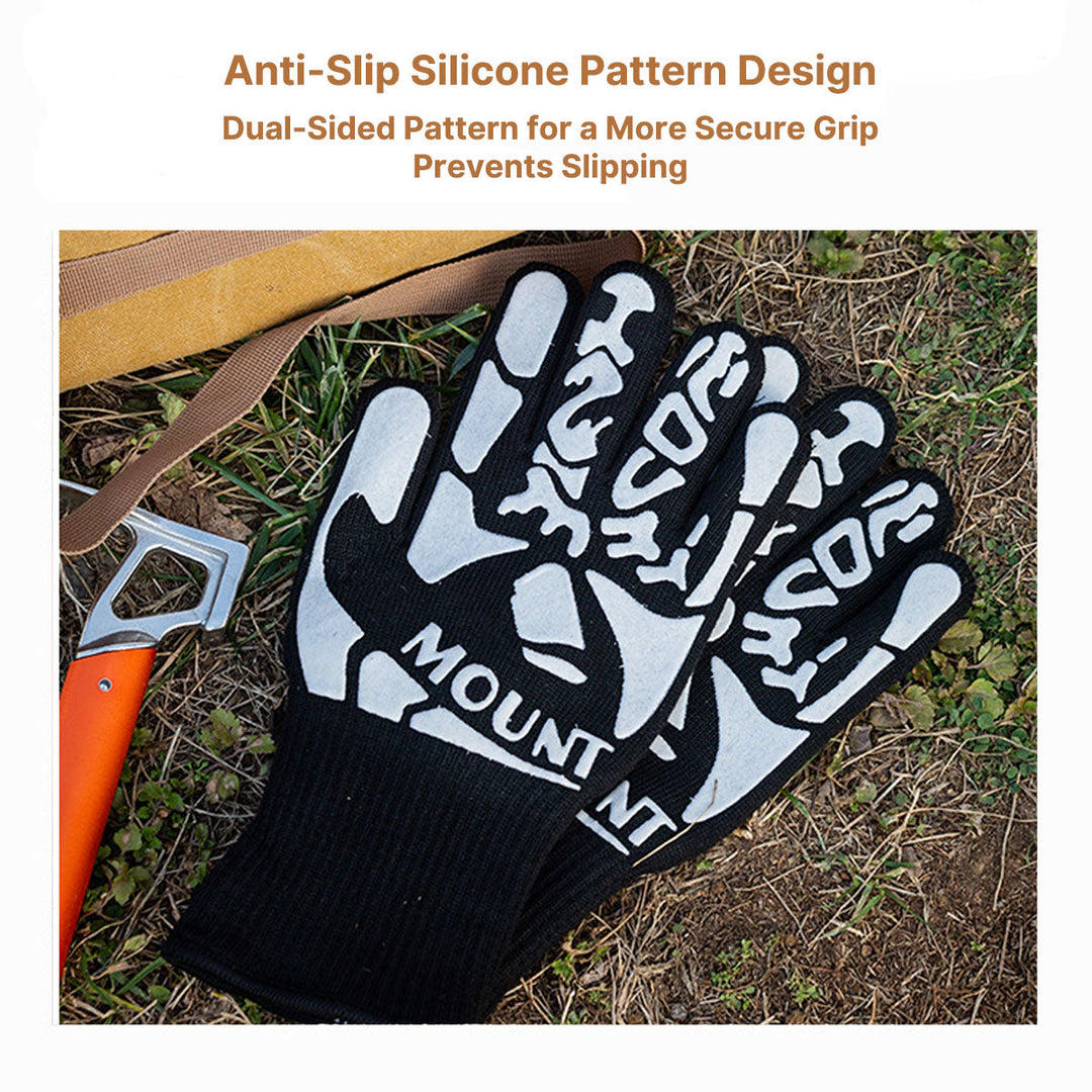 Durable black cooking gloves, perfect for high heat grilling and camping, new product