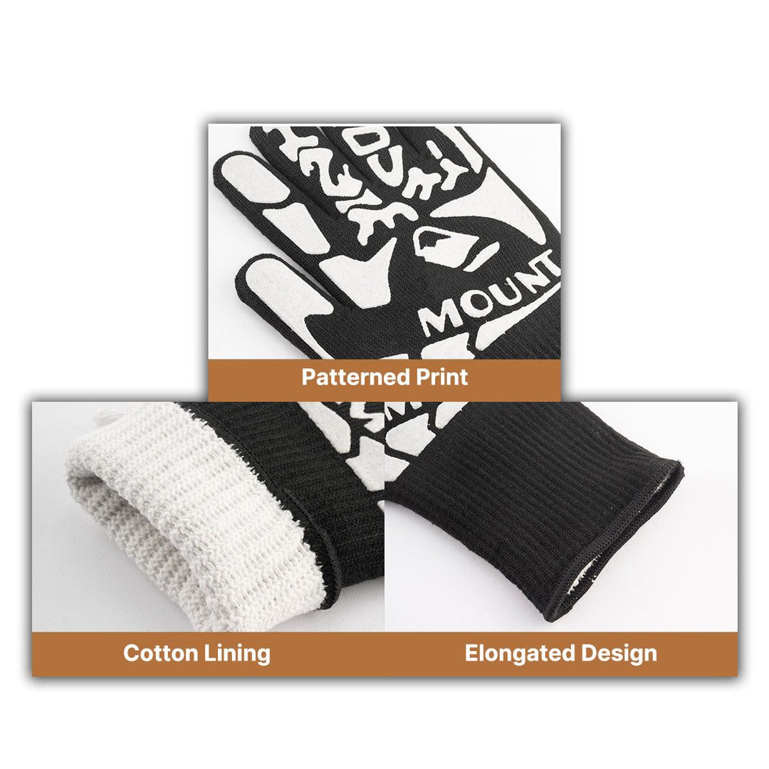 Black heat resistant grilling gloves, essential outdoor cooking gear with non-slip design