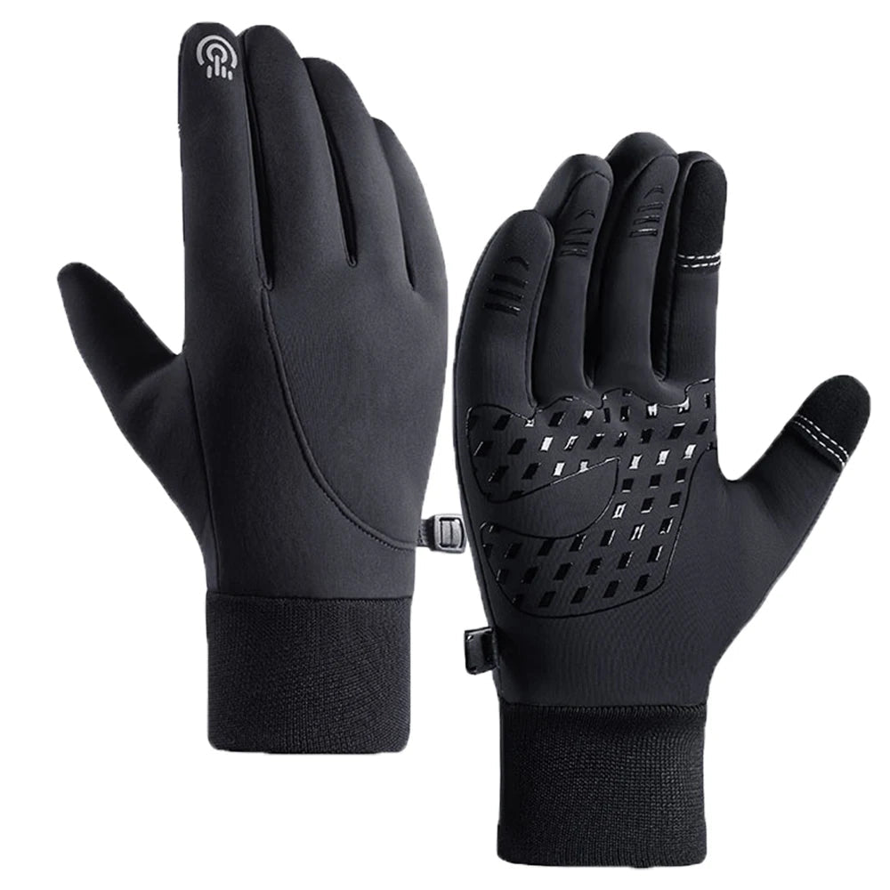 Pair of black Unisex ThermoMax Winter Gloves, windproof & water-resistant for cold weather outdoor activities