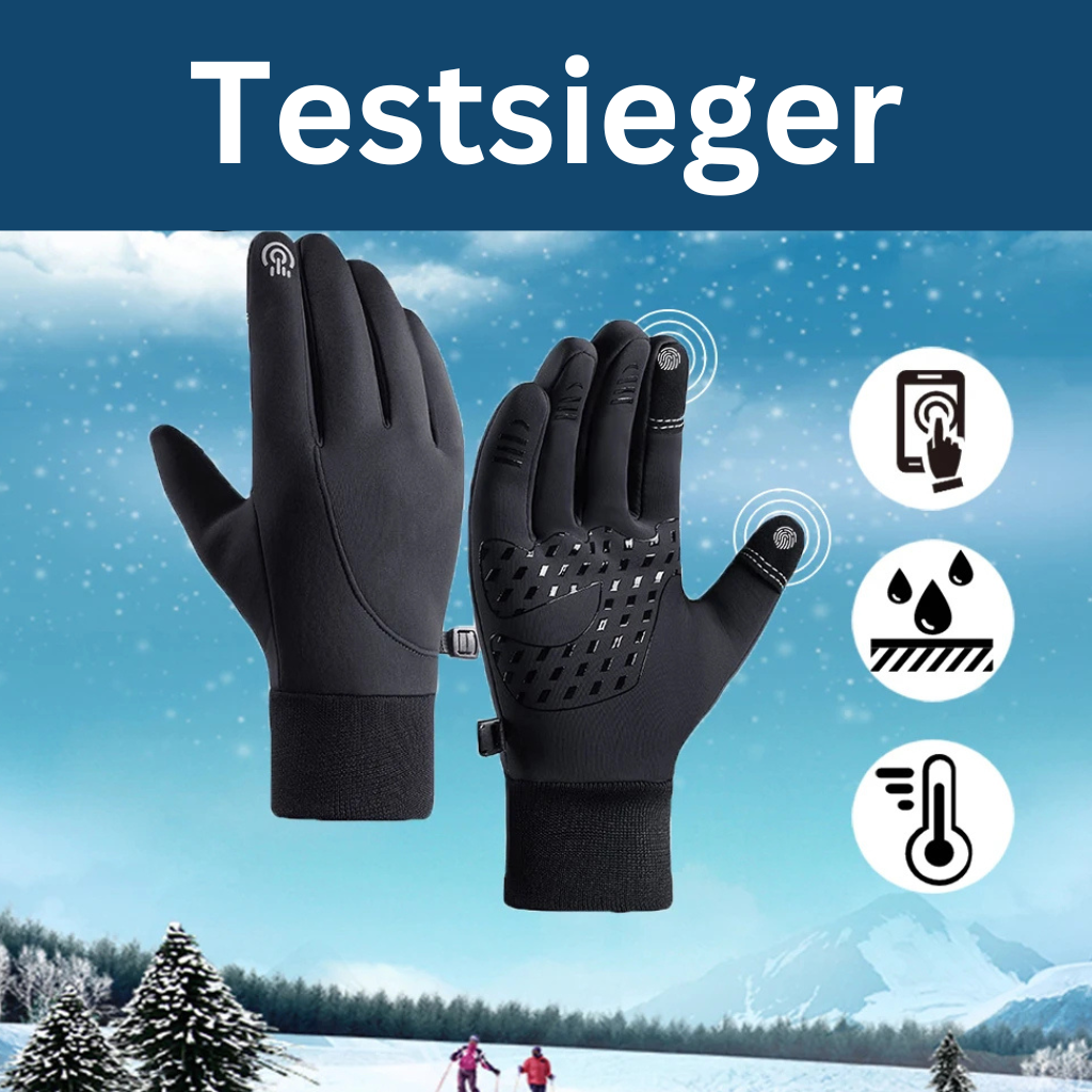 Stack of folded Unisex ThermoMax Winter Gloves in black, highlighting durable material for outdoor gear