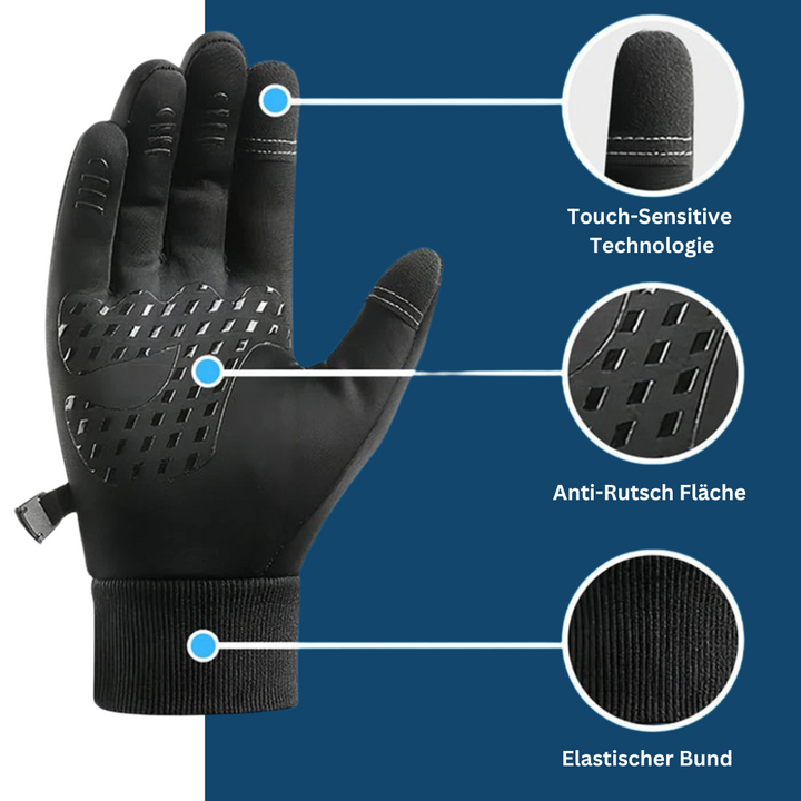 Detail of grippy palm on Unisex ThermoMax Winter Gloves, ensuring secure hold in icy conditions