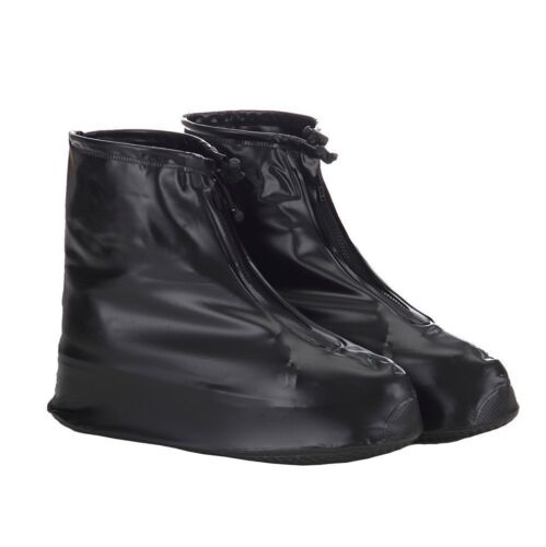 Packaging of unisex waterproof shoe covers, highlighting reusable and anti-slip features.