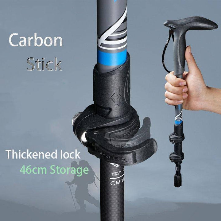 Pair of lightweight carbon fiber hiking trekking poles with ergonomic grips for outdoor adventures.