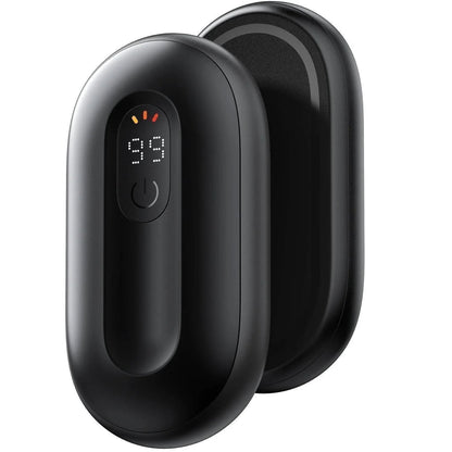 Pair of magnetic rechargeable hand warmers with digital display, ideal for outdoor winter activities
