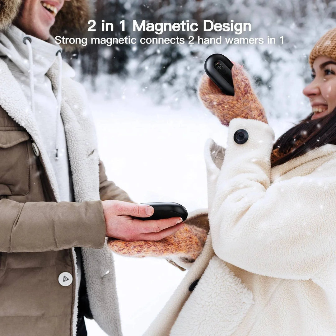 Magnetic hand warmers featuring digital display, fast heating, and long-lasting warmth, a must-have winter gear