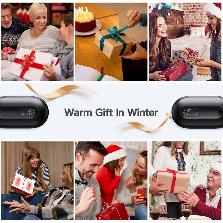 Magnetic hand warmer in use, held in a gloved hand, providing warmth during cold outdoor adventures