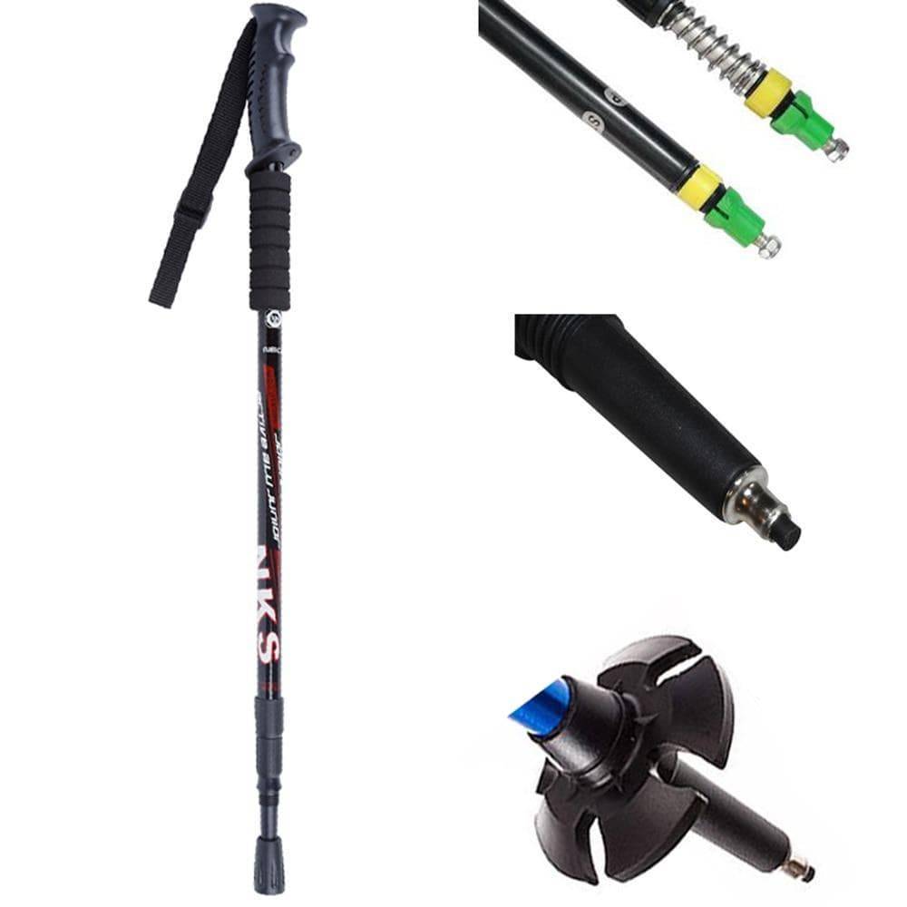 Unisex anti-shock trekking poles, 2-pack, black with cork handles, ideal for hiking and trail use.