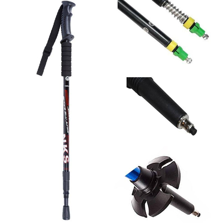 Unisex anti-shock trekking poles, 2-pack, black with cork handles, ideal for hiking and trail use.