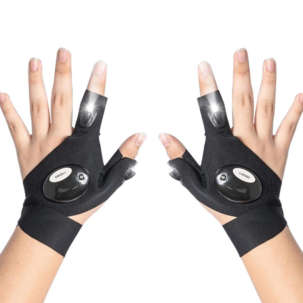 Pair of unisex LED light up gloves for parties, raves, or dance shows, glowing brightly