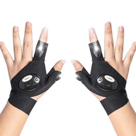 Pair of unisex LED light up gloves for parties, raves, or dance shows, glowing brightly