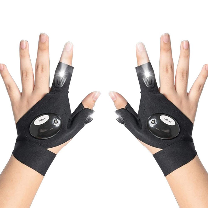 Pair of unisex LED light up gloves for parties, raves, or dance shows, glowing brightly