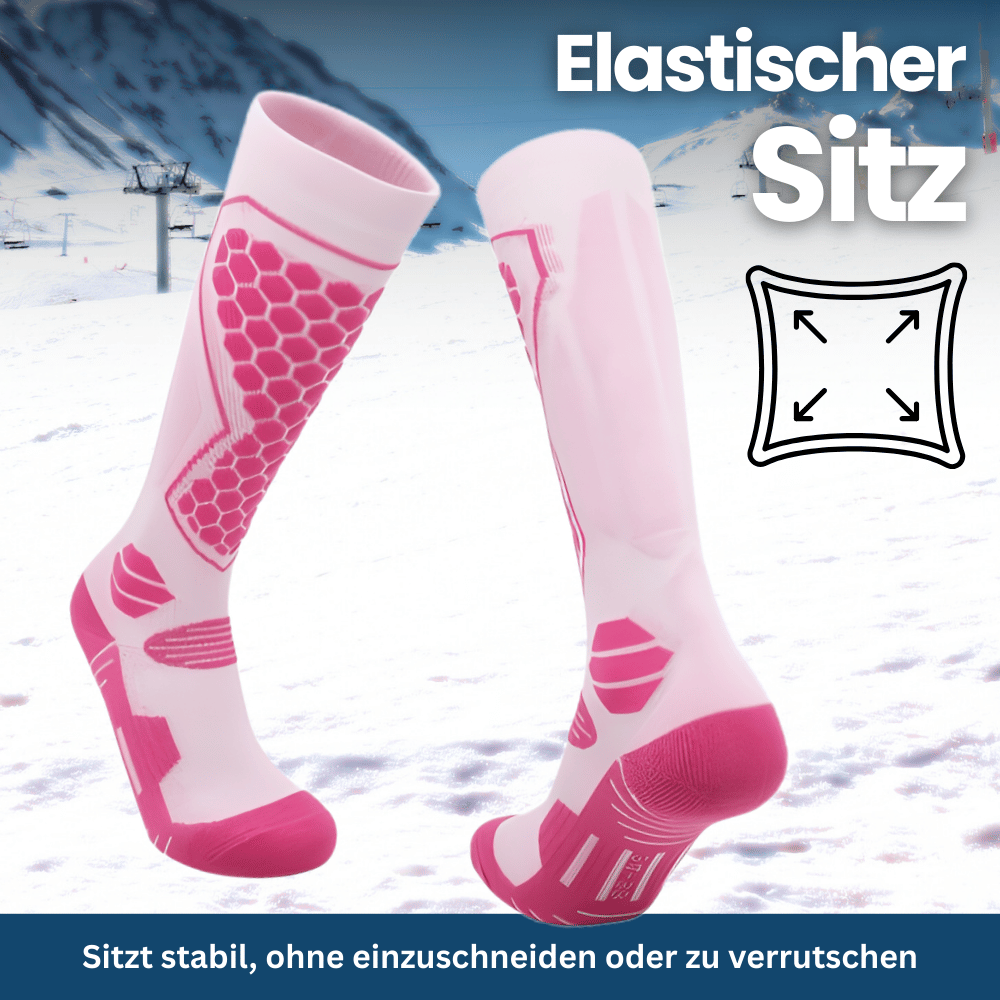 Set of three pairs of colorful thermal winter ski socks: blue, red, and black, stacked