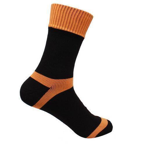 Close view of black waterproof sock fabric, highlighting its breathable nature.