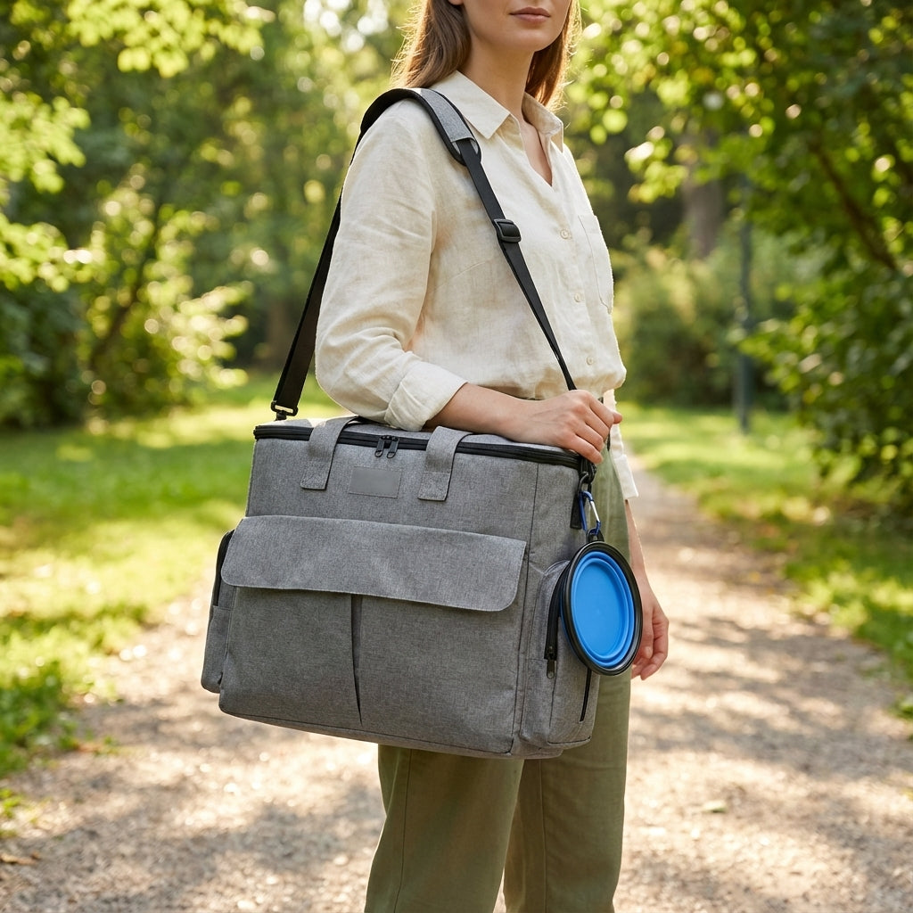 PawVoyage unisex dog travel bag with smart compartments for pet essentials, organized & ready for any adventure.