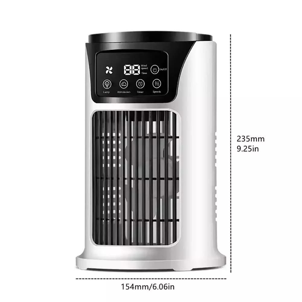 Quiet portable personal cooler with fan, humidifier & air purifier for a comfortable space.