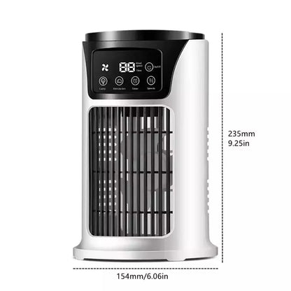 Quiet portable personal cooler with fan, humidifier & air purifier for a comfortable space.