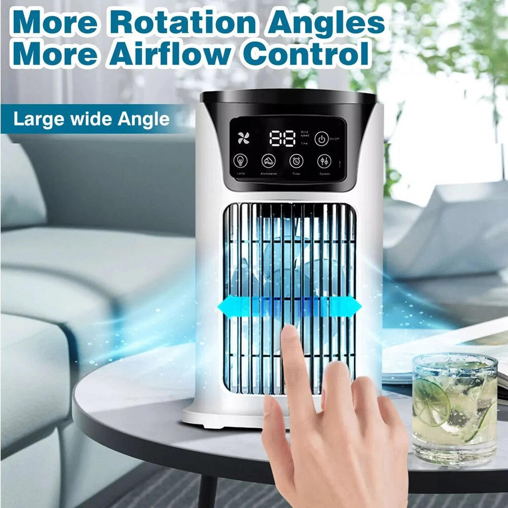 Desktop mini AC fan & humidifier provides cool, clean air; USB powered for personal comfort.