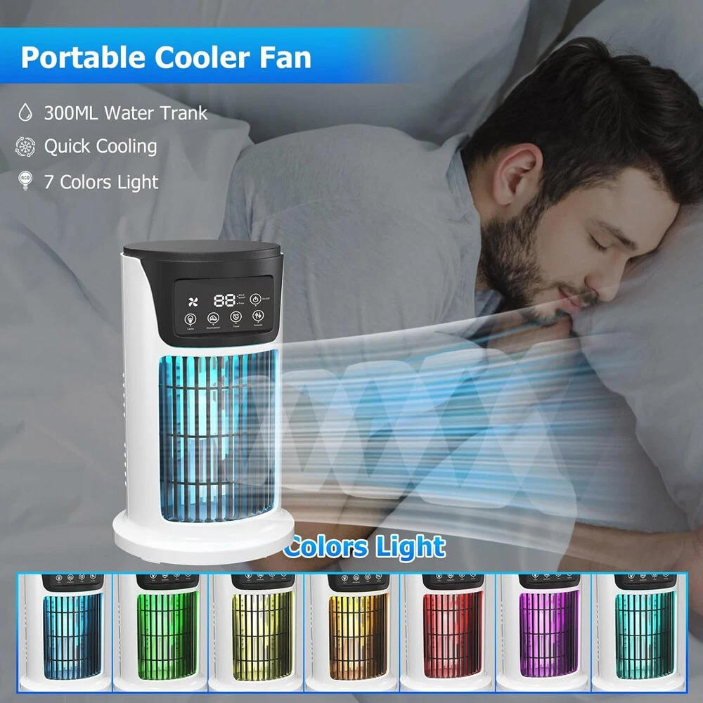 Multi-function portable cooler: mini AC, fan, humidifier & air purifier for optimal air quality.