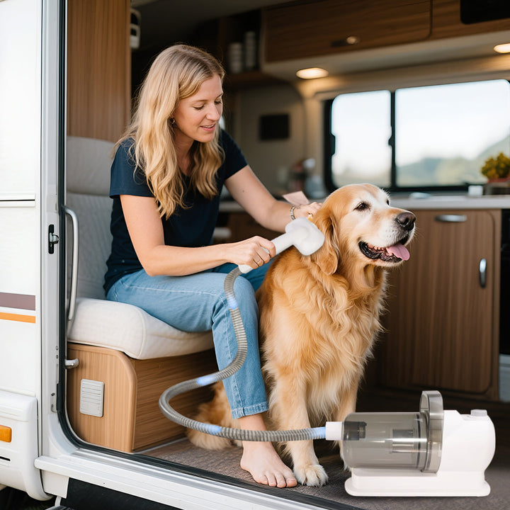 Innovative pet grooming vacuum kit with quiet operation for sensitive pets.