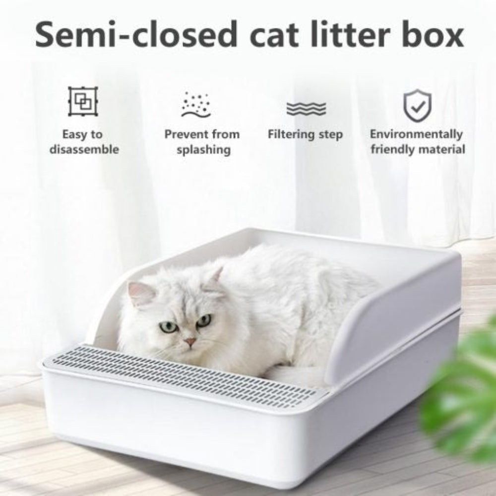 High wall cat litter tray prevents spills. Easy clean pet litter box for cats, includes a convenient scoop.