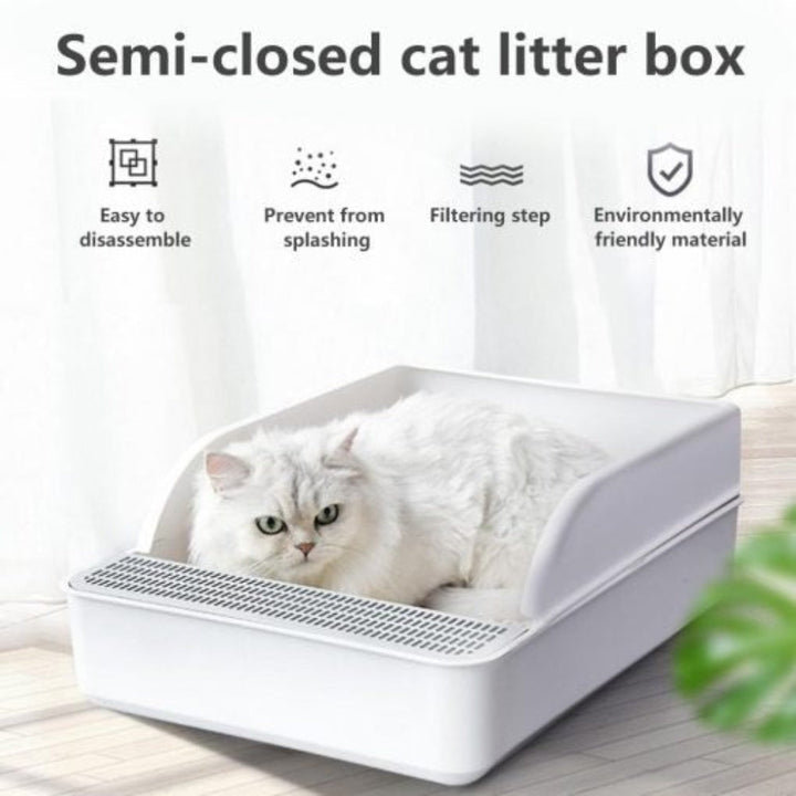 High wall cat litter tray prevents spills. Easy clean pet litter box for cats, includes a convenient scoop.