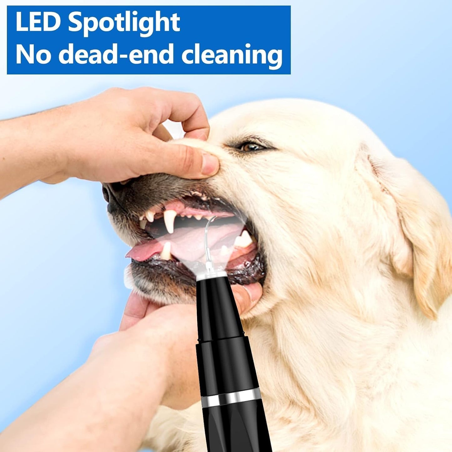 Advanced ultrasonic dog dental cleaner, a pet grooming tool for thorough plaque & tartar removal, ensuring healthy canine teeth.