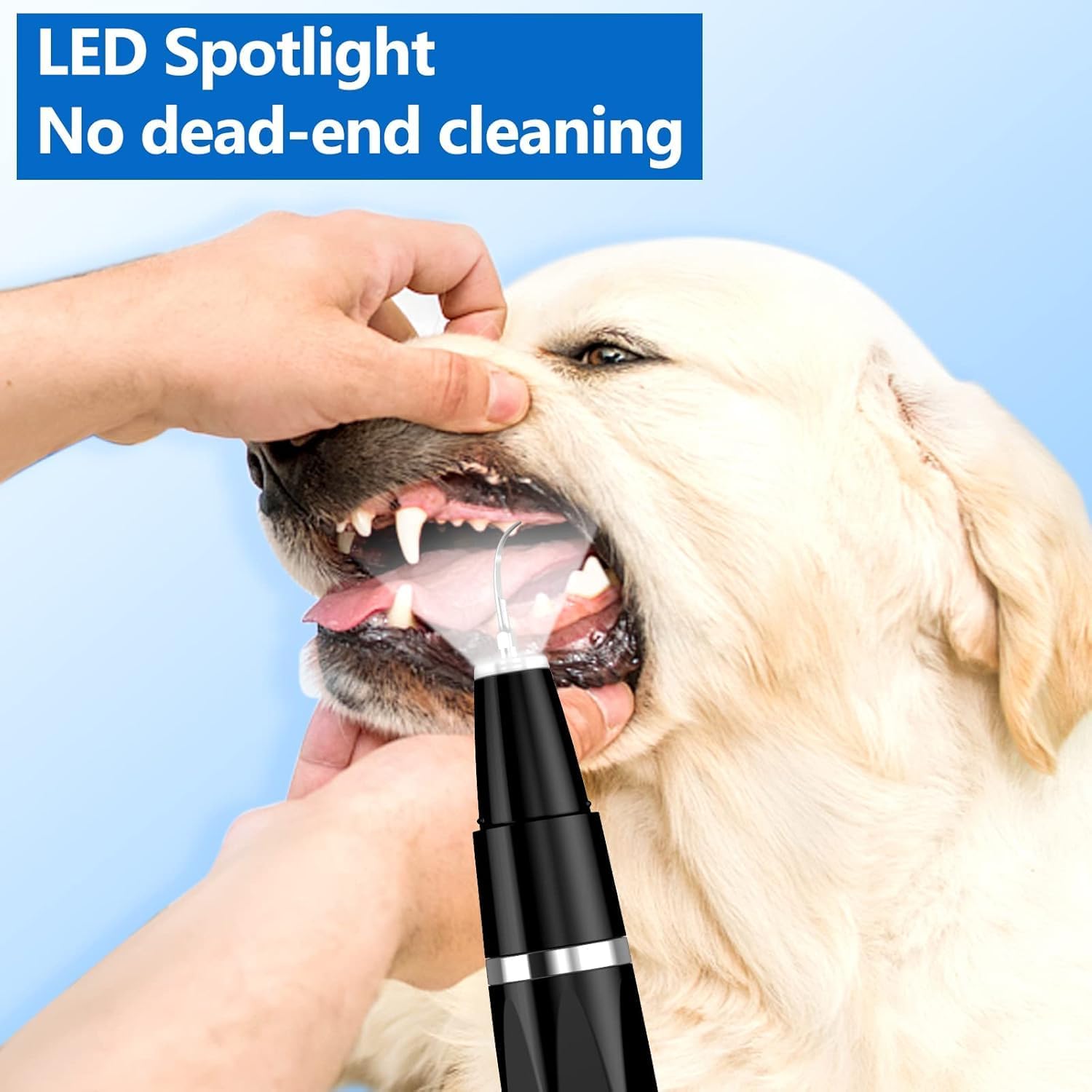 Advanced ultrasonic dog dental cleaner, a pet grooming tool for thorough plaque & tartar removal, ensuring healthy canine teeth.