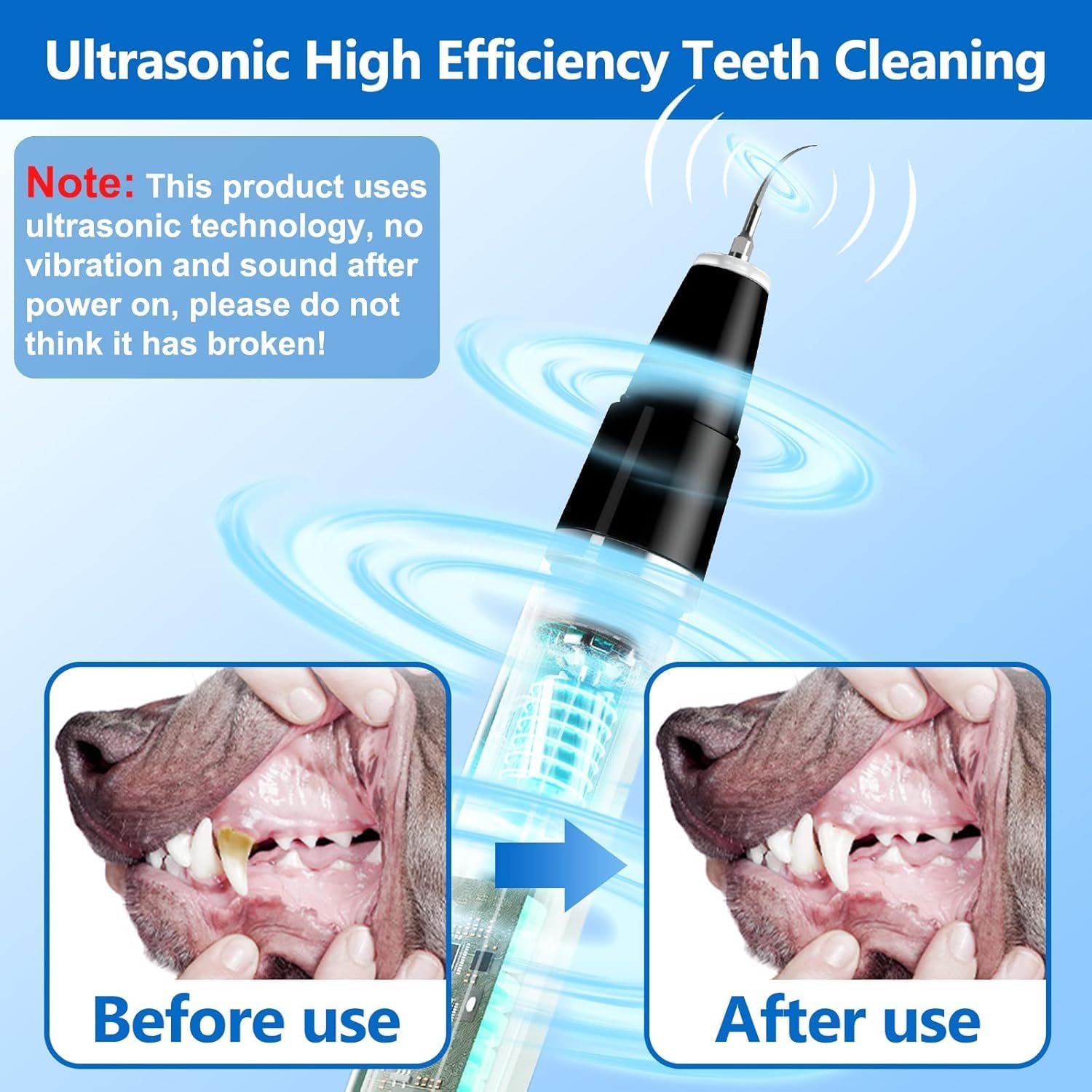 Dog dental care: an ultrasonic tooth cleaner for effective plaque & tartar removal, essential for your pet's oral hygiene.