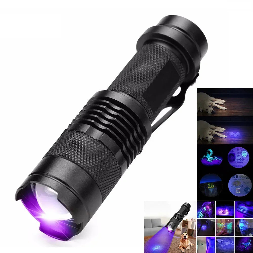 Pet Urine Detector UV Flashlight, blacklight lamp for invisible dog & cat stains. Essential pet cleaning tool.