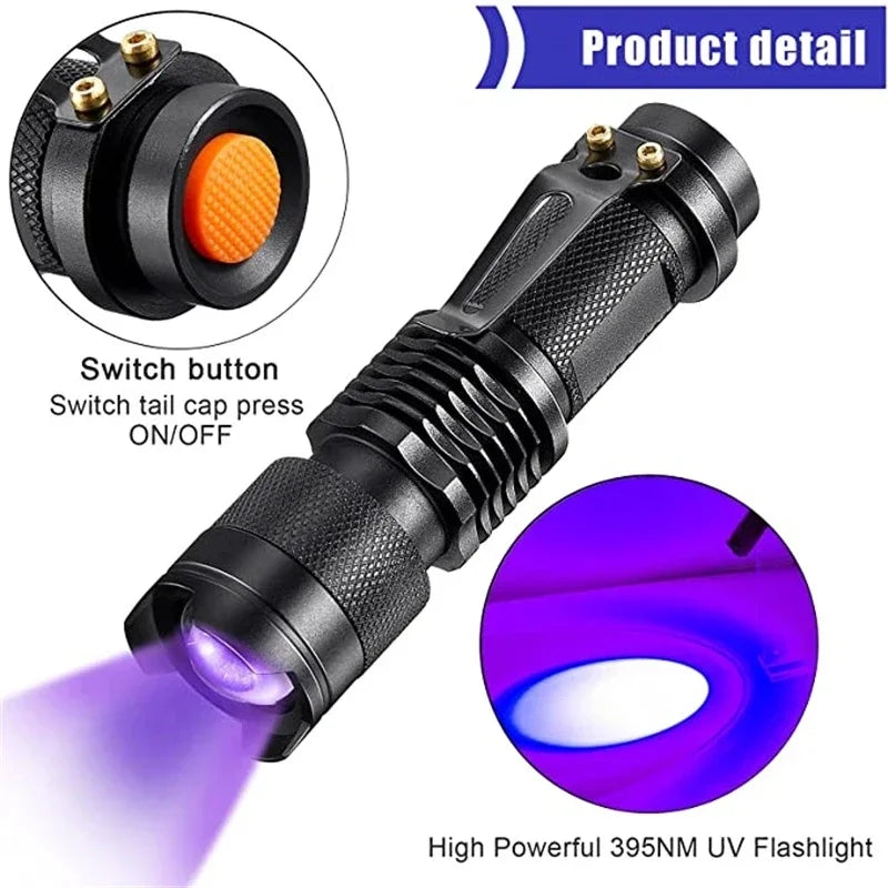 Blacklight UV inspection lamp, perfect for home cleaning. Find hidden pet urine stains from dogs & cats easily.