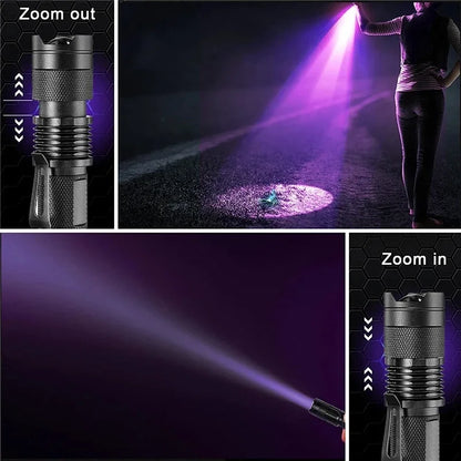 Compact UV flashlight, an effective pet urine & stain detector. Blacklight lamp for invisible messes at home.