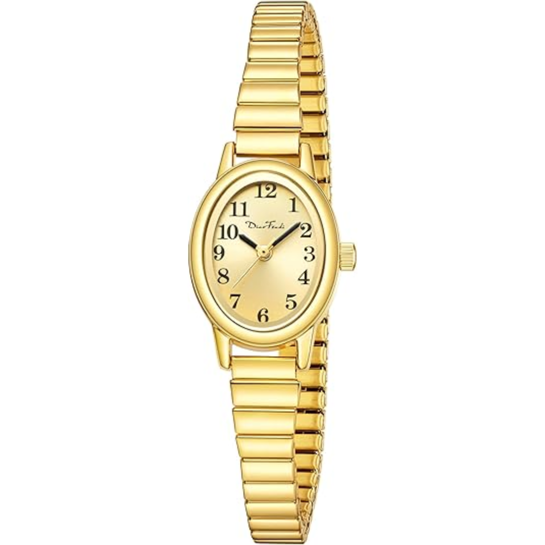 Detailed view of the elegant petite women's watch, showcasing its classic analog face and stainless steel band.